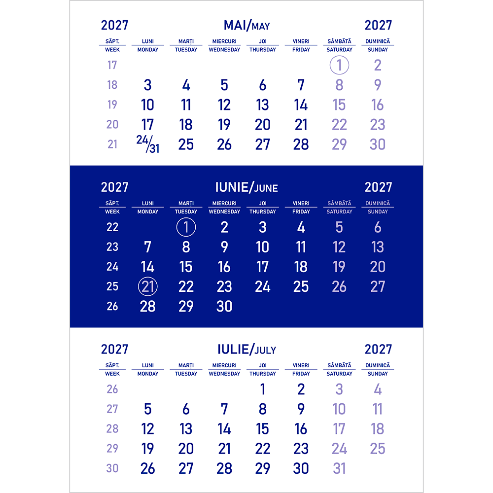 Calendar triptic de perete